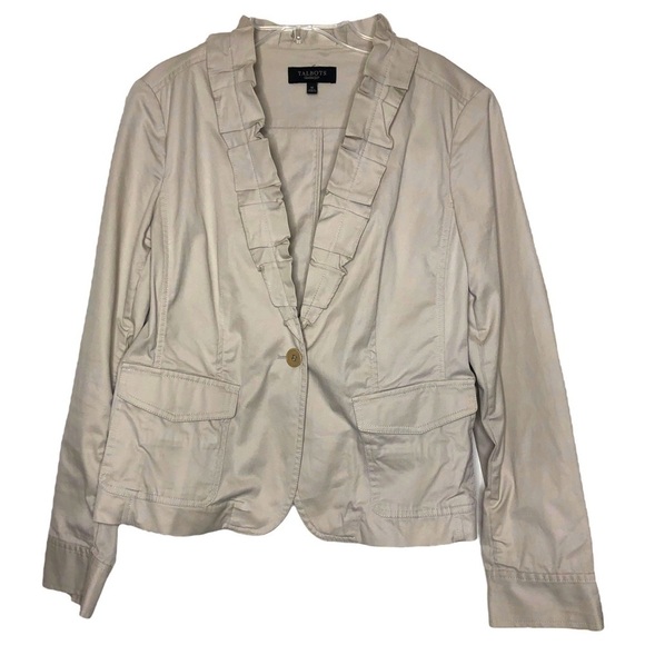 Talbots - Cotton Blend Light Khaki Tan Blazer with Puckered Collar - Size 10 - Picture 1 of 4